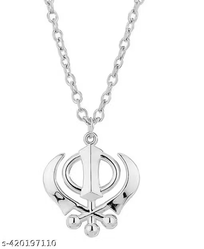 Trendy stylish new silver plated religious Sikh khanda sahib